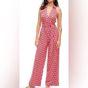 Diane Von Furstenberg DVF Target Pink Collared Modern Jumpsuit NWT